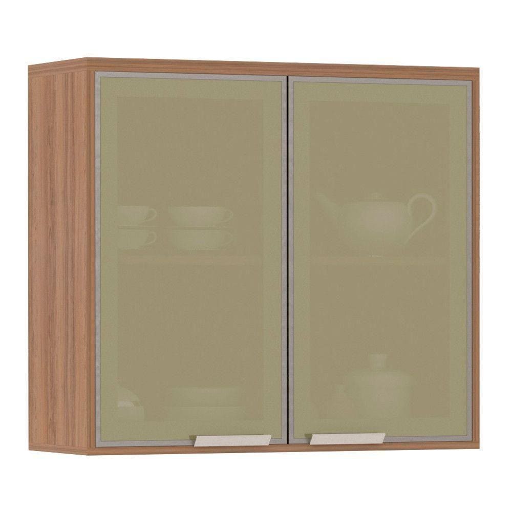 Armário Aéreo 80cm 2 Portas Vidro Reflecta 1 Prateleira Lari