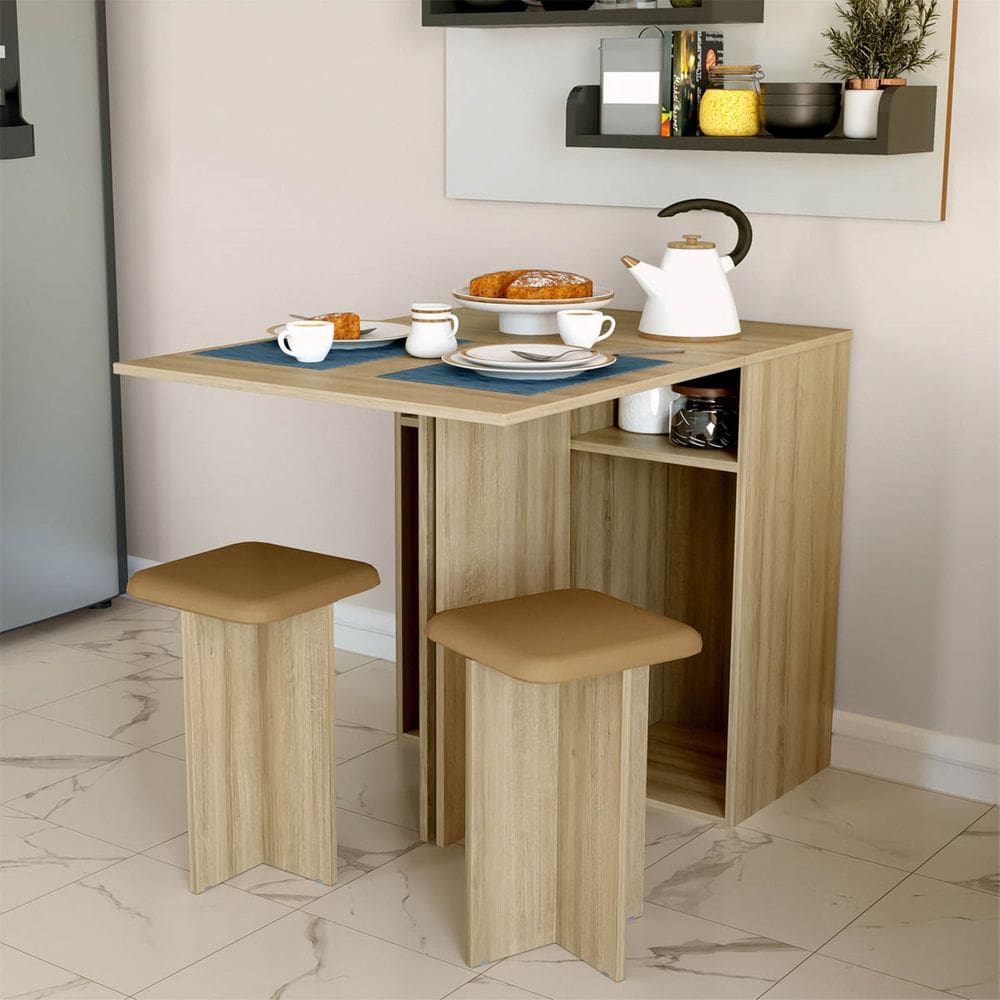Mesa Para Cozinha Dobrável Com 2 Banquetas DJD