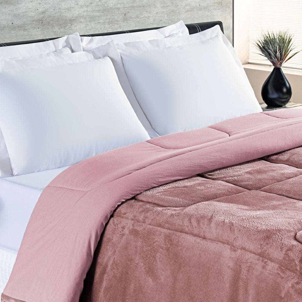 Coberdrom Allure Queen Manta Plush + Malha 1 Peça Rosê