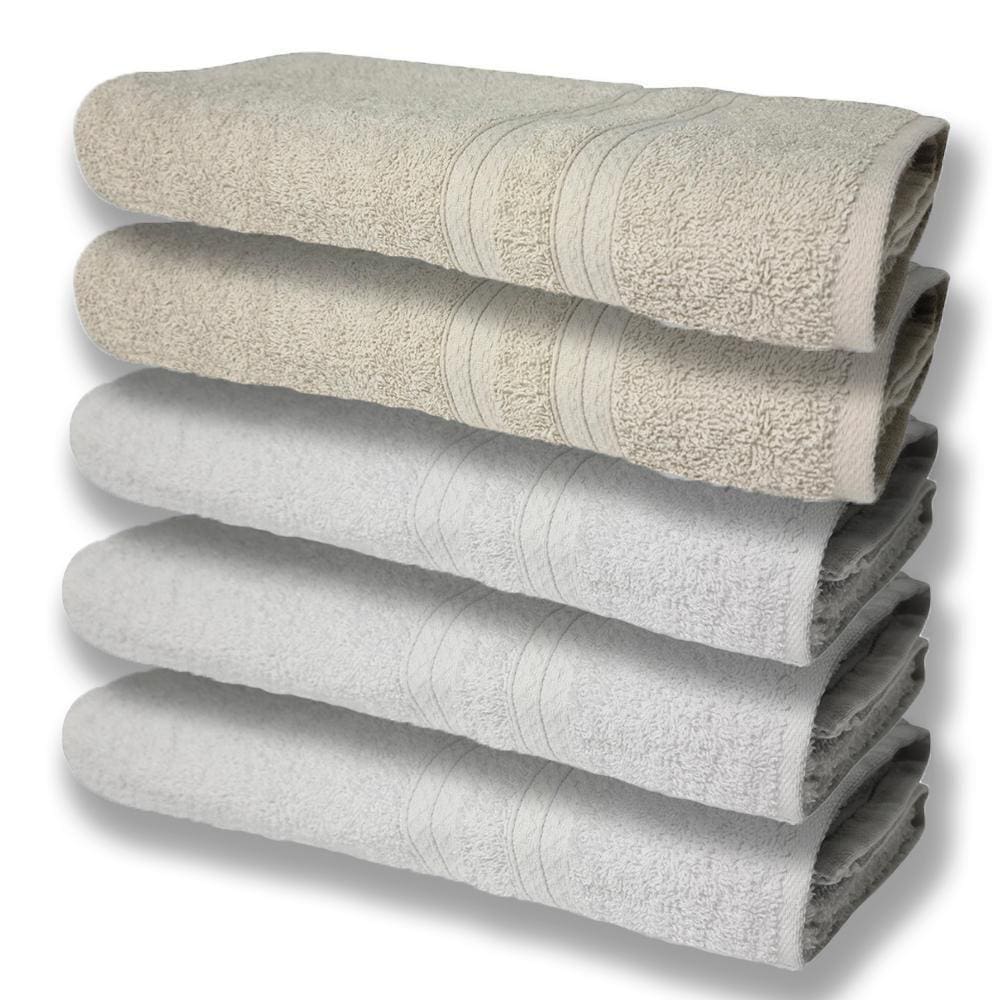 5 Toalhas Grande E Grossa Algodão Branco e Bege
