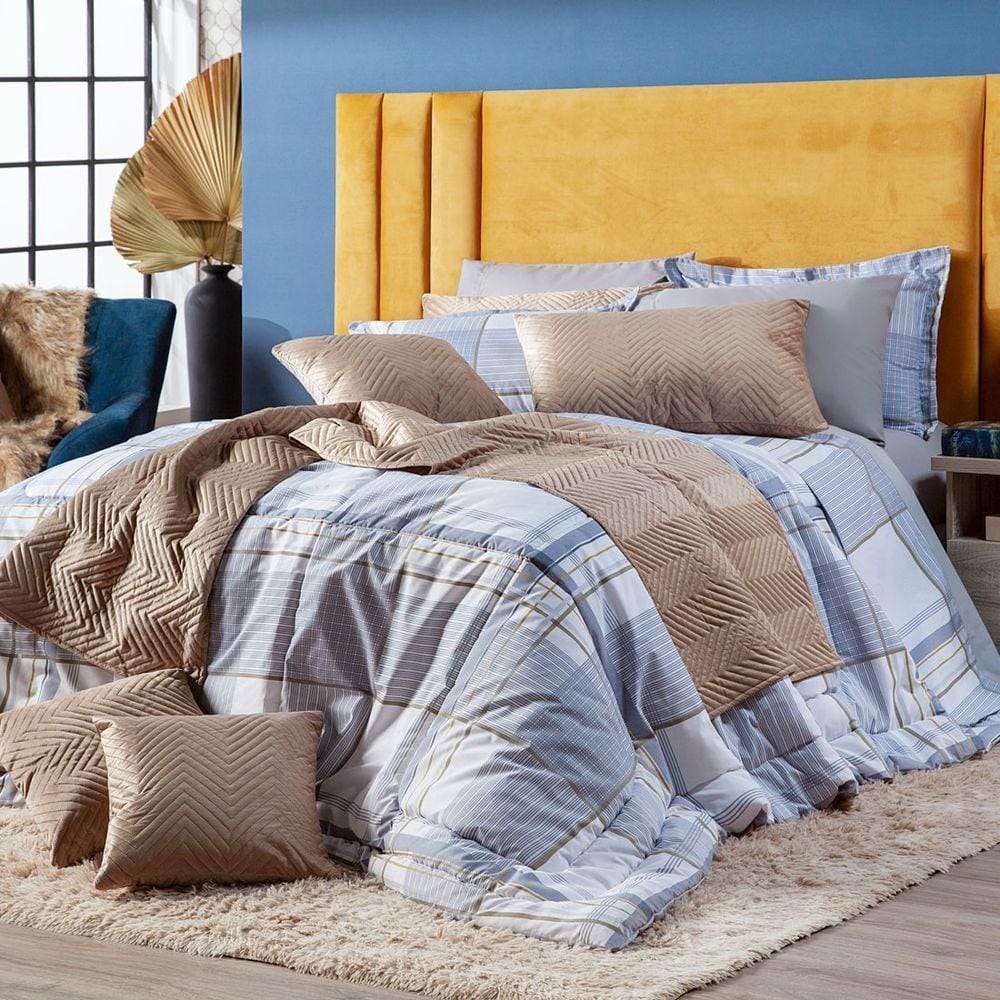 Kit Edredom Cinza King 03 Peças Dupla Face Percal