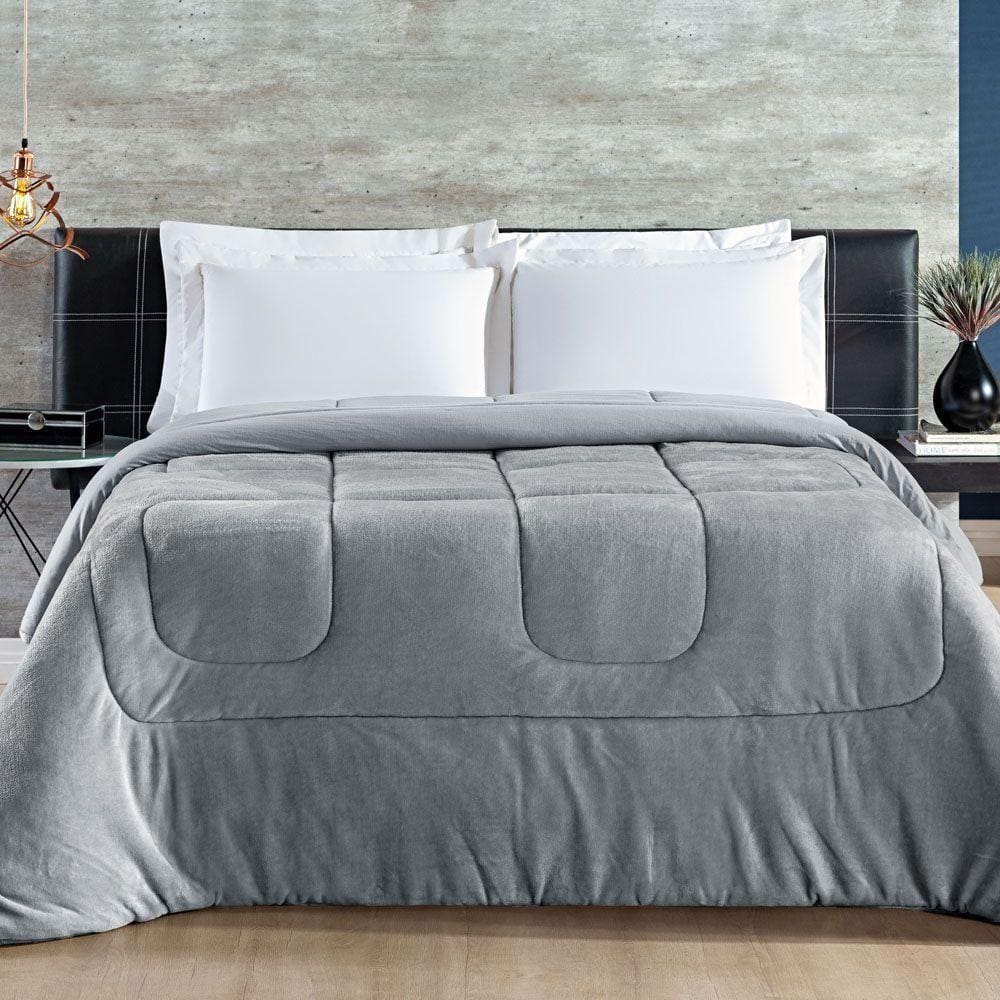 Coberdrom Allure Queen Manta Plush + Malha 1 Peça Cinza