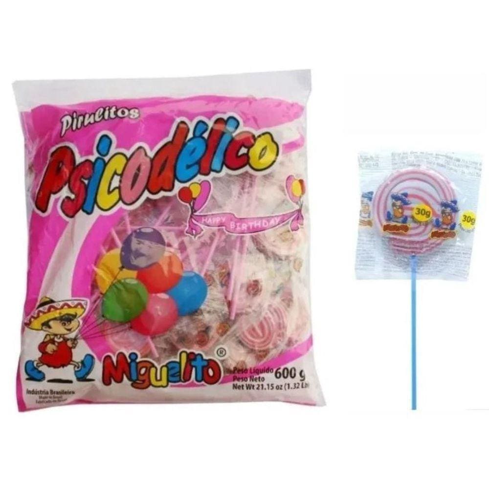 Pirulito Psicodélico Chaves Rosa e Branco Pacote C/50unid - 600g