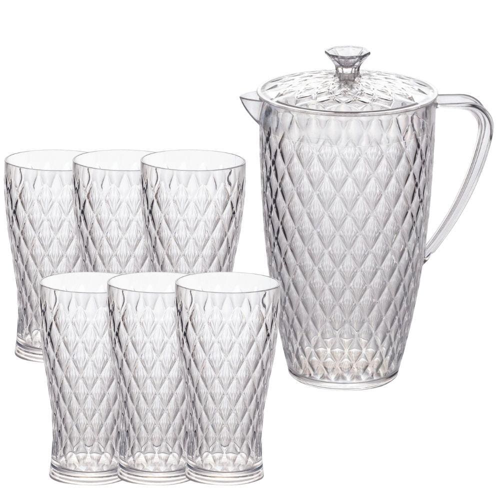 Kit jarra 2 litros e 6 copos 500ml de plástico Cristal incolor Plasutil
