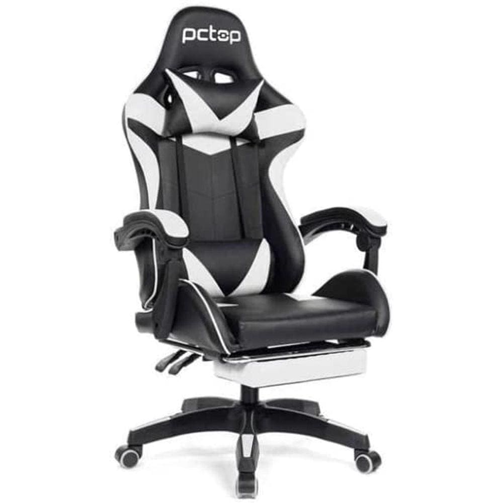 Cadeira Gamer PCTOP Racer 1006 Preta e Branca Com Ajuste Classe 3 Apoio Para Pés