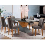 sala de jantar Aster 180 Tampo em MDF Canto Reto com 6 Cadeiras Liz Moderna
