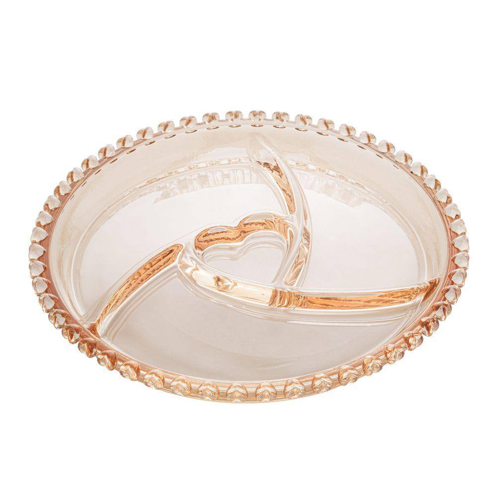 Petisqueira de Cristal C/4 Divisórias Coração Âmbar Metalizado 23,5cm Lyor