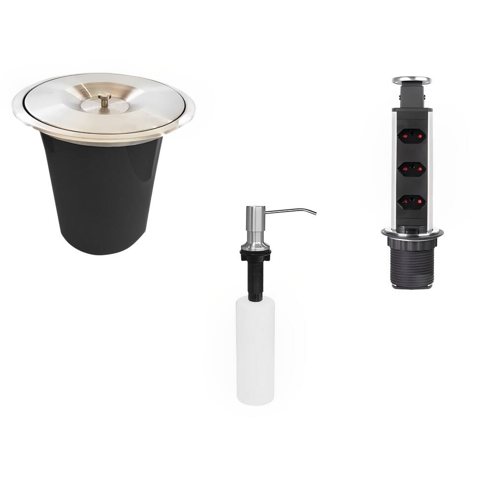 Kit Lixeira Embutir Inox 5L + Dosador Inox + Torre de Tomada