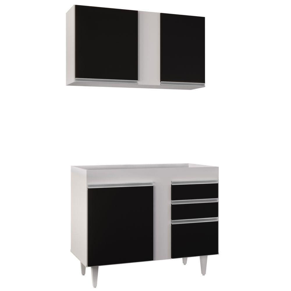 Armário Aéreo E Balcão Para Pia 100cm Luziania Branco/preto