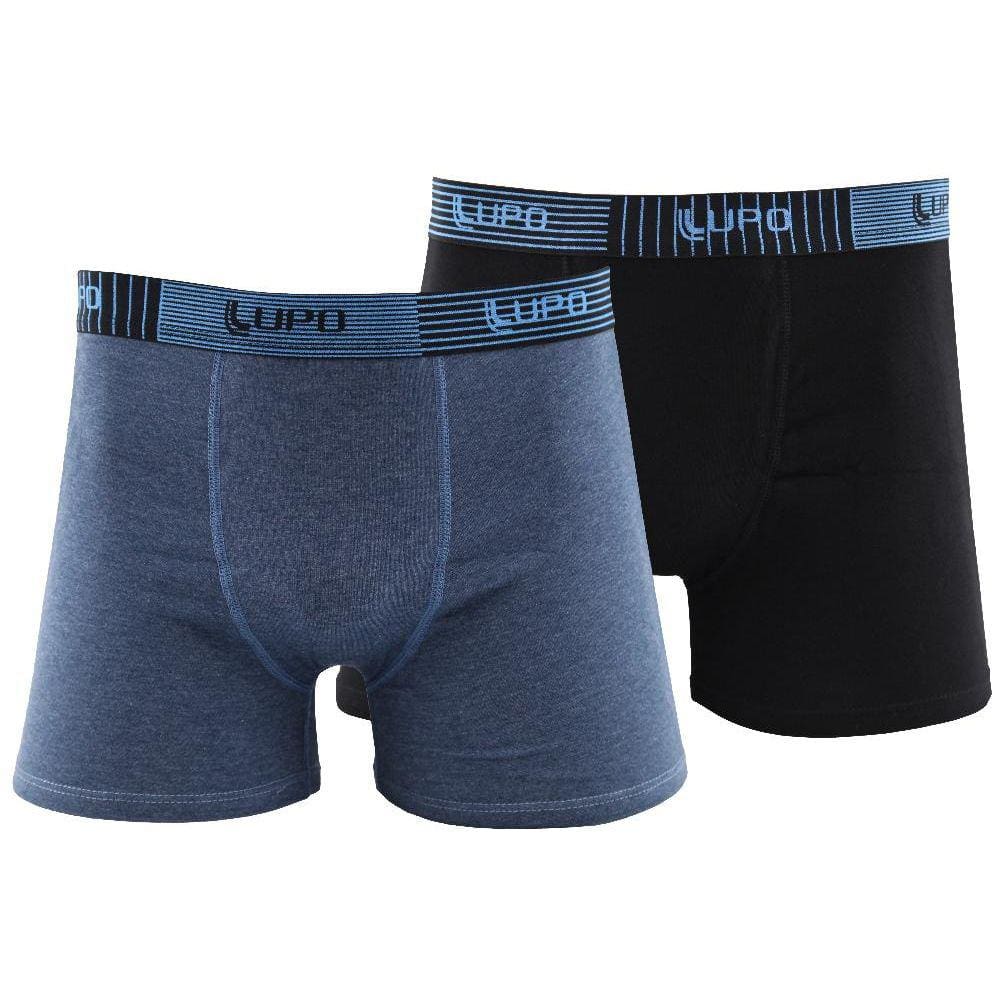 Kit 2 Cuecas Boxer Lupo Preta e Azul Jeans - Masculino