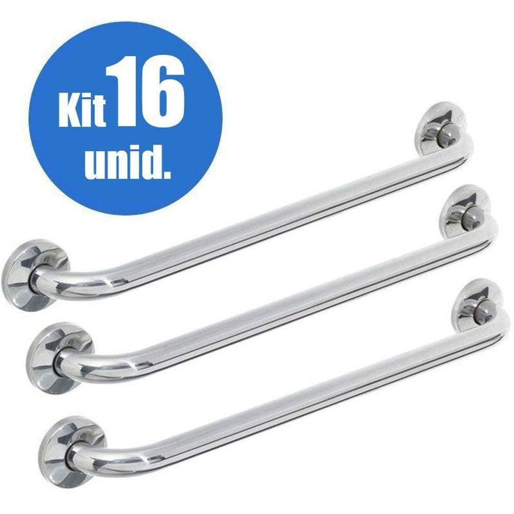 Alça Apoio Banheiro Inox 40Cm Barra Kit 16 Un