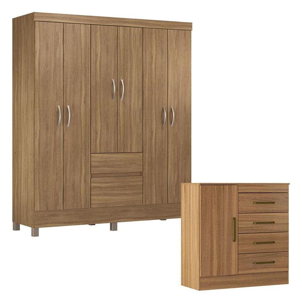 Cômoda Montevidéu e Guarda Roupa Casal Flash 2 Amêndola Touch - Demóbile