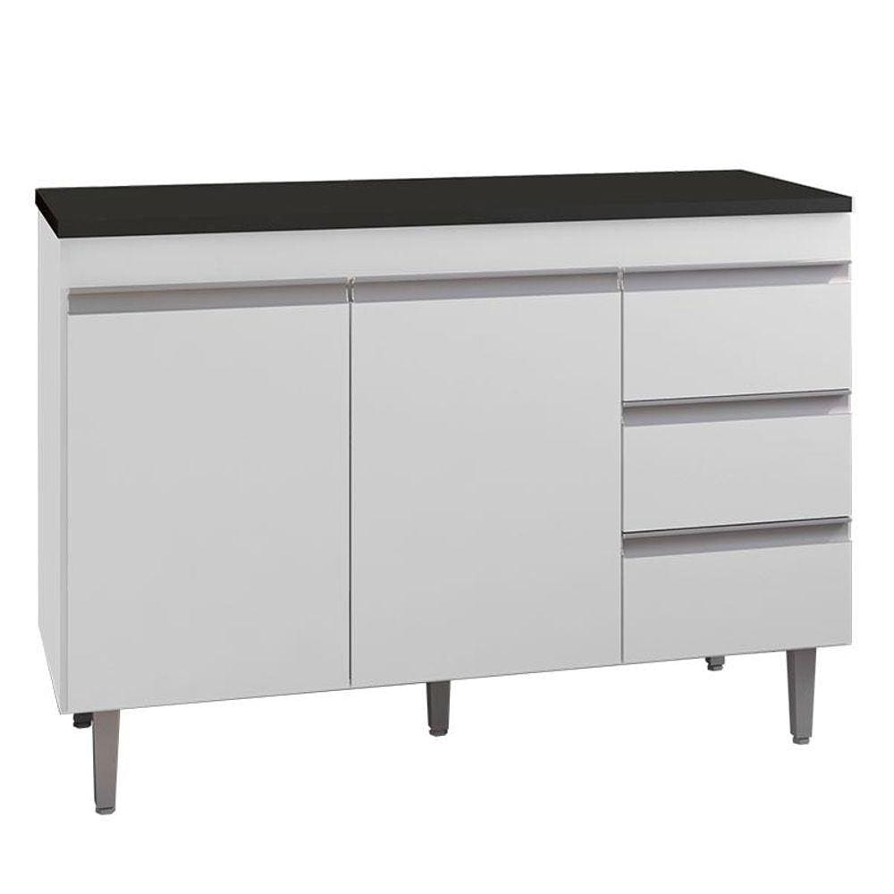 Balcão de Cozinha Andréia Branco com Tampo 100 cm Preto Fosco - AJL