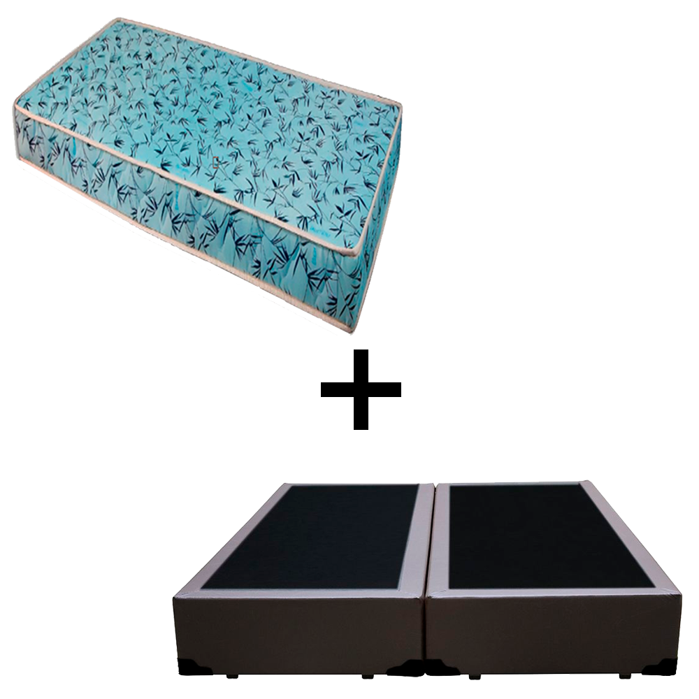 Cama Box Casal 138 Bipartido Tecido Sintético Marrom Com Colchão Natal Bello Box - 100% Espuma - D23 Azul 54x138x188