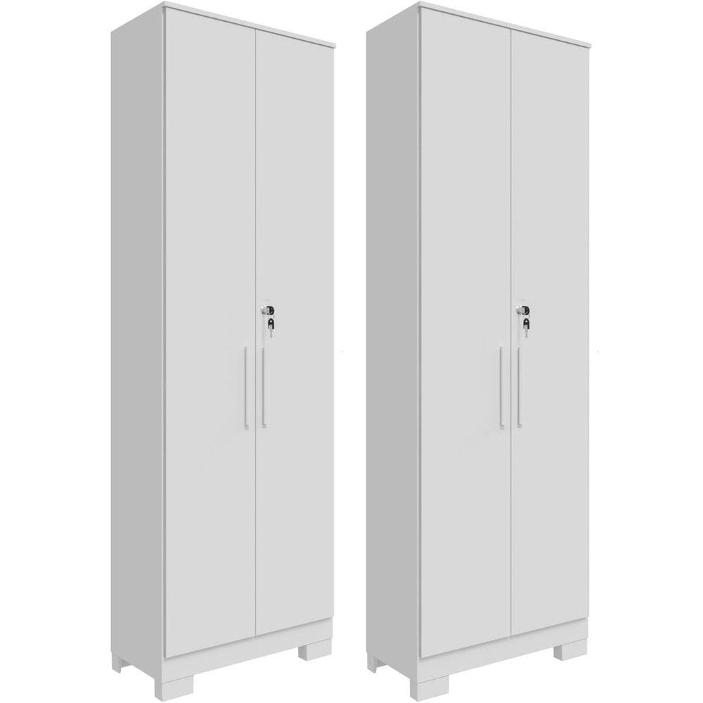 Kit 2 Armário Multiúso 2 Portas com Chave Lavanderia Cozinha Escritório 100% MDF Faura Móveis