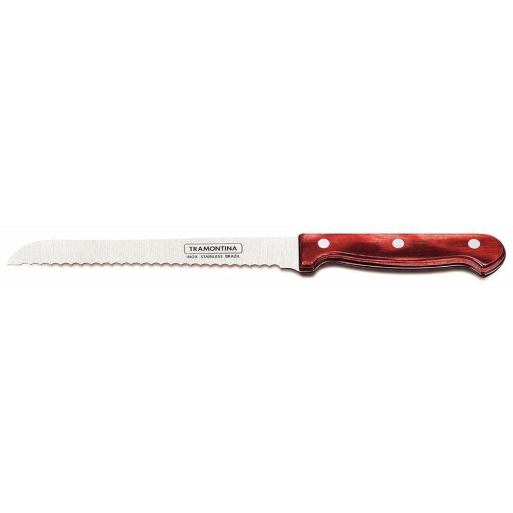 Faca Para Pao 7 Polywood Vermelho Lamina De Aco Inox E Cabo De Madeira Tramontina