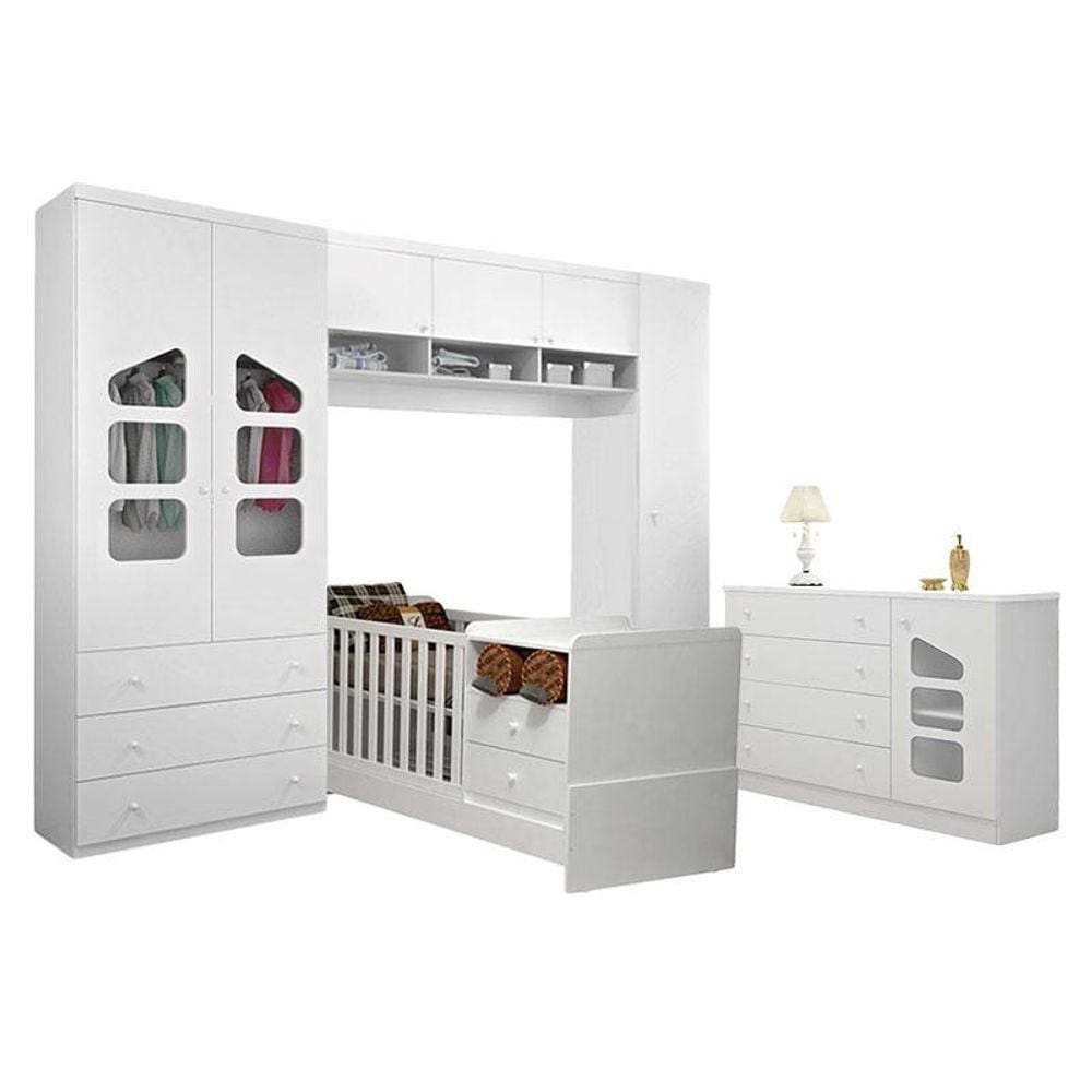 Quarto de Bebê Completo Eloisa com Berço Multifuncional Selena Branco Brilho - Phoenix