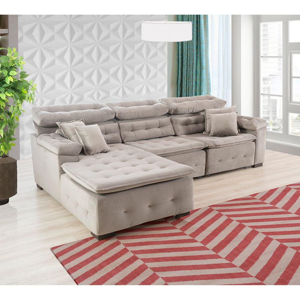 Sofá Orlando 2.80x1.50m com Chaise, Retrátil e Reclinável