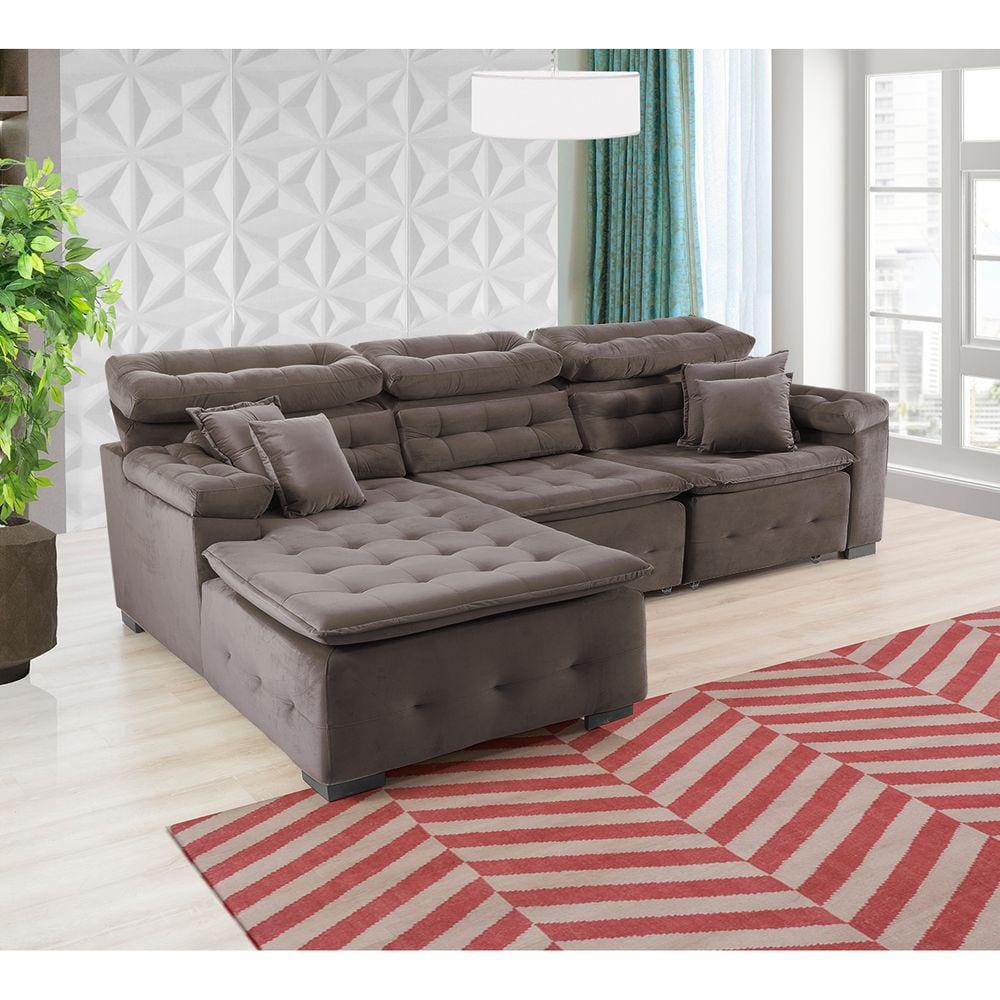 Sofá Orlando 2.80x1.50m com Chaise, Retrátil e Reclinável