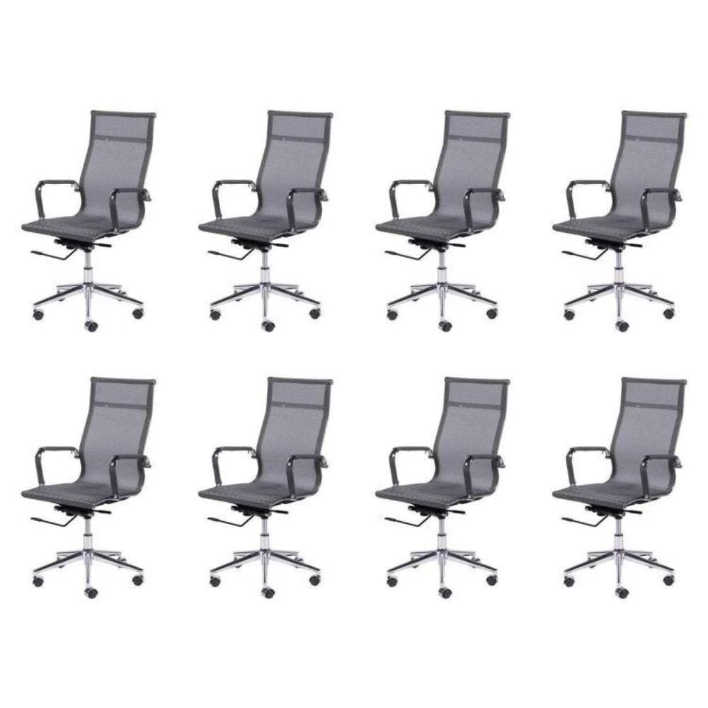 Conjunto 8 Cadeiras para Escritório Presidente com Rodízios Tela Mesh OR Design Cinza