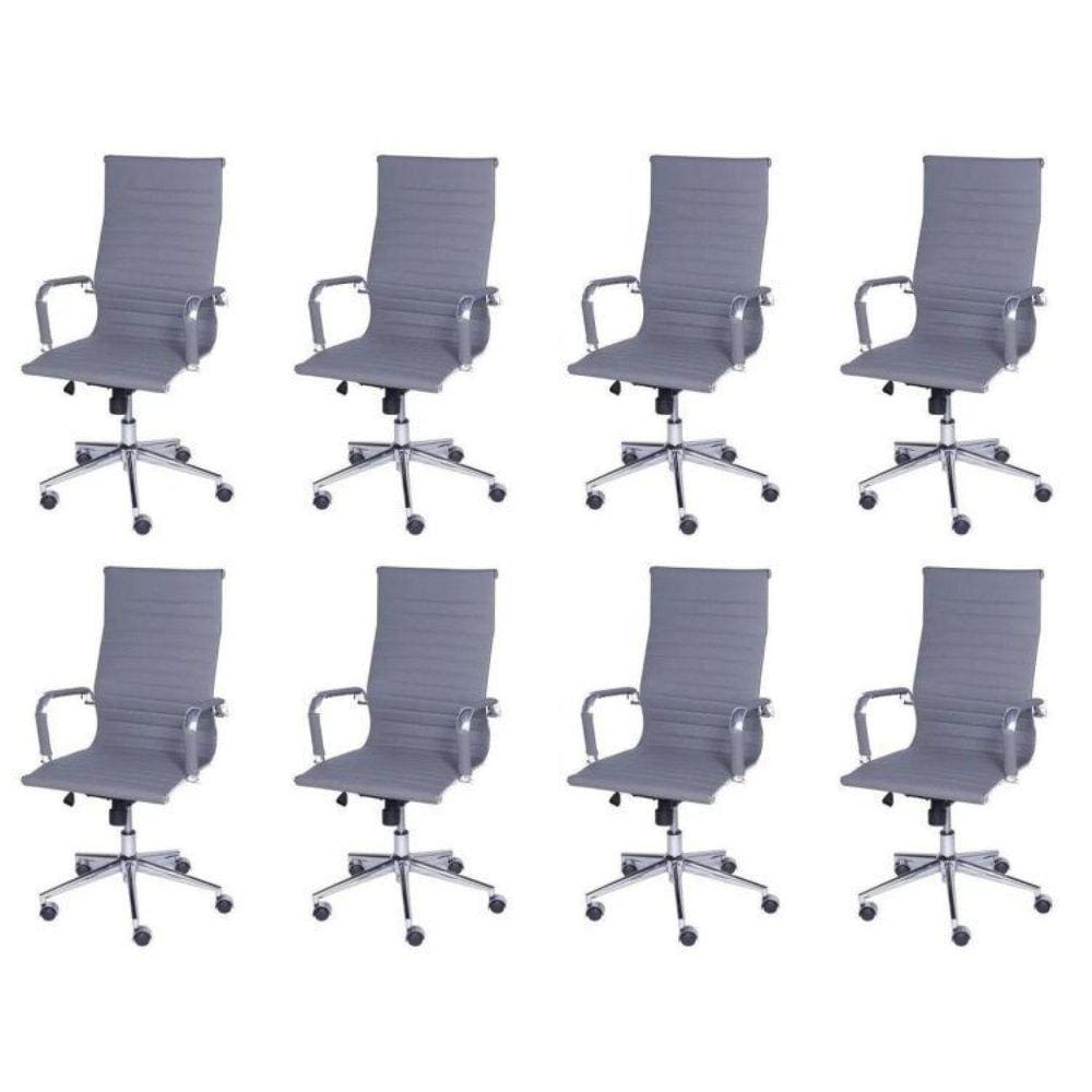 Conjunto 8 Cadeiras para Escritório Presidente com Rodízios Esteirinha Alta OR Design Cinza