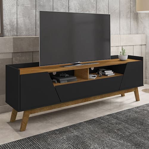 imagem-Rack Para Tv Até 70 Polegadas 2 Portas 1 Gaveta 2 Nichos Decor Móveis Bechara Preto Fosco/Marromlle