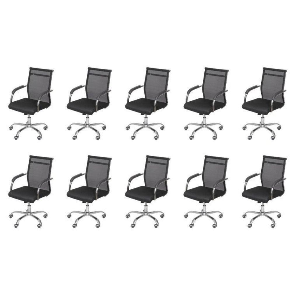 Conjunto 10 Cadeiras para Escritório Encosto Tela Roma OR Design Preto/Cromado