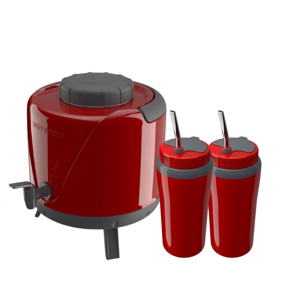 Kit Tererê Garrafa Térmica 5L + Copo Térmico Vermelho 650ml