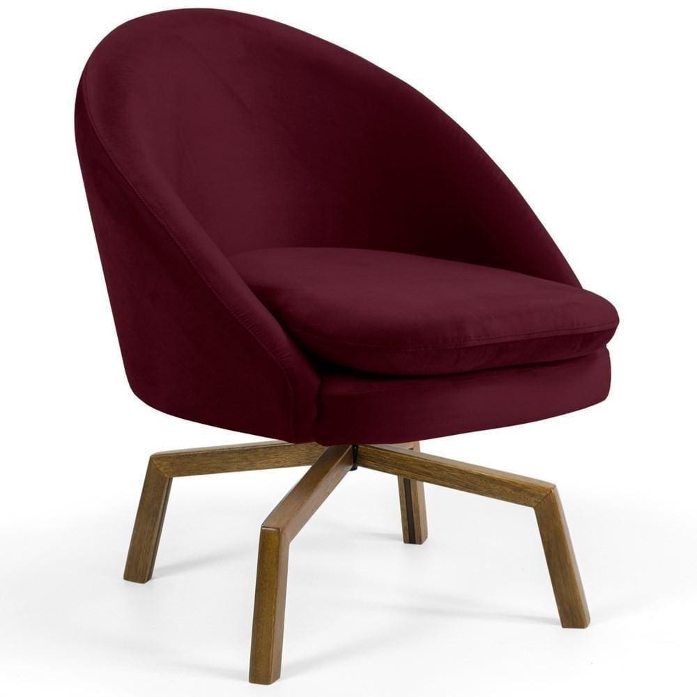 Poltrona Base Ka Madeira Rafa B-278 Veludo Marsala