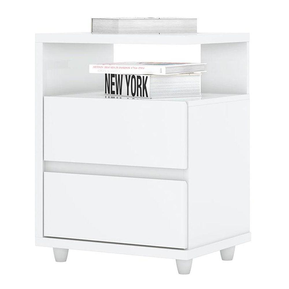 Mesa de Cabeceira Lacy Branco Brilho - Henn