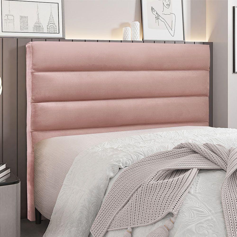 Cabeceira Para Cama Box Casal La Italiana 140Cm Veludo Rosa