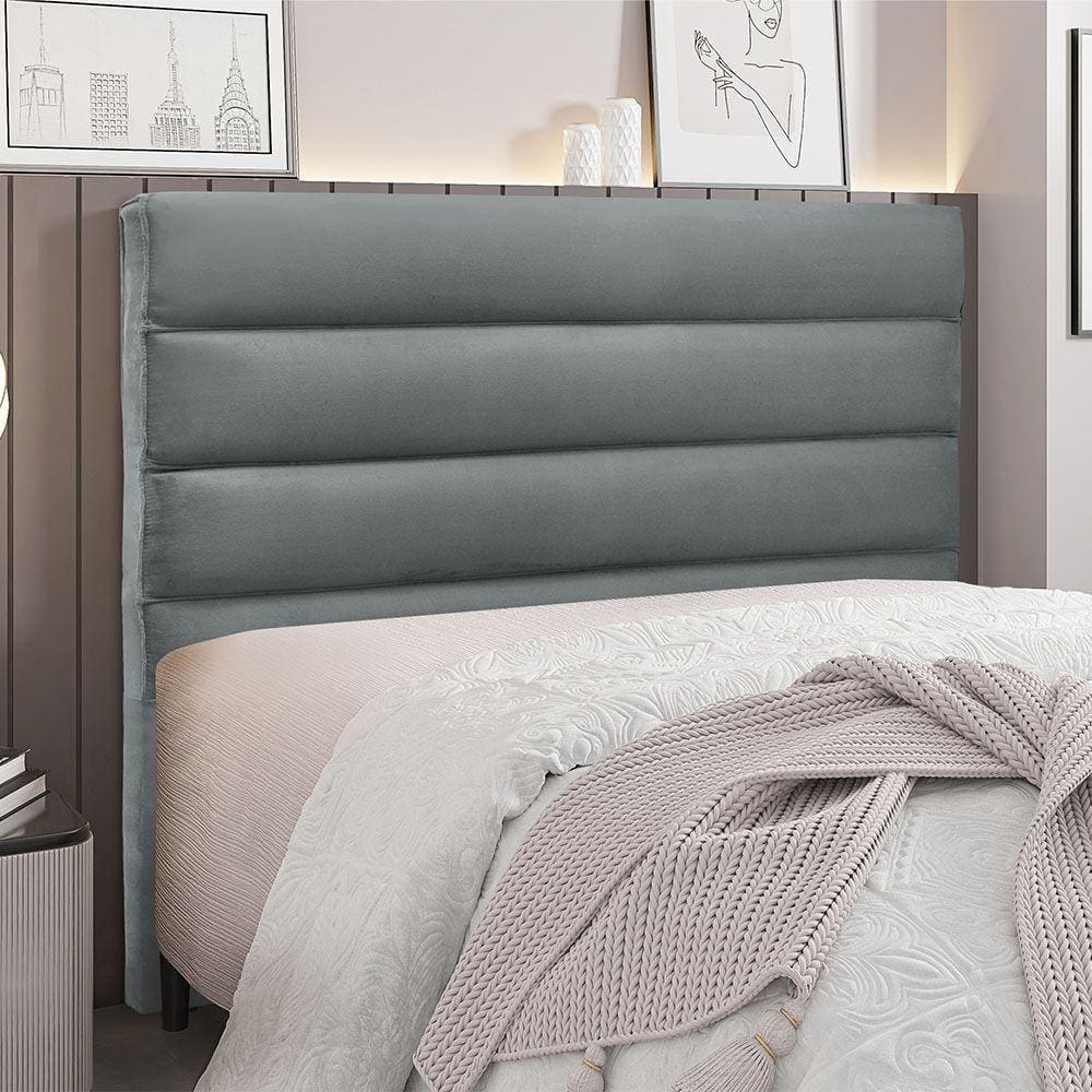 Cabeceira Para Cama Box King La Italiana 195Cm Veludo Cinza