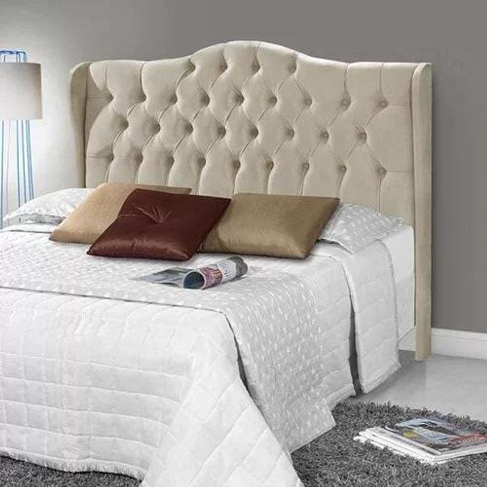 Cabeceira Casal Estofada Dubai Veludo Bege