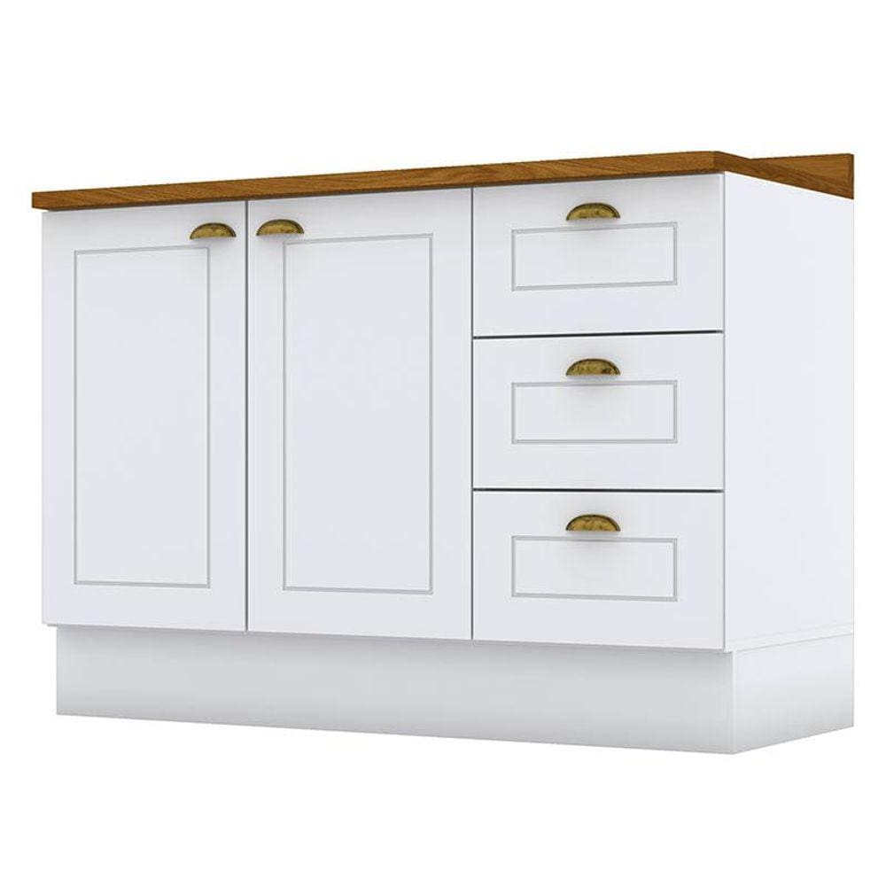 Balcão de Cozinha 120 cm Nova York Branco com Tampo Nature - Henn