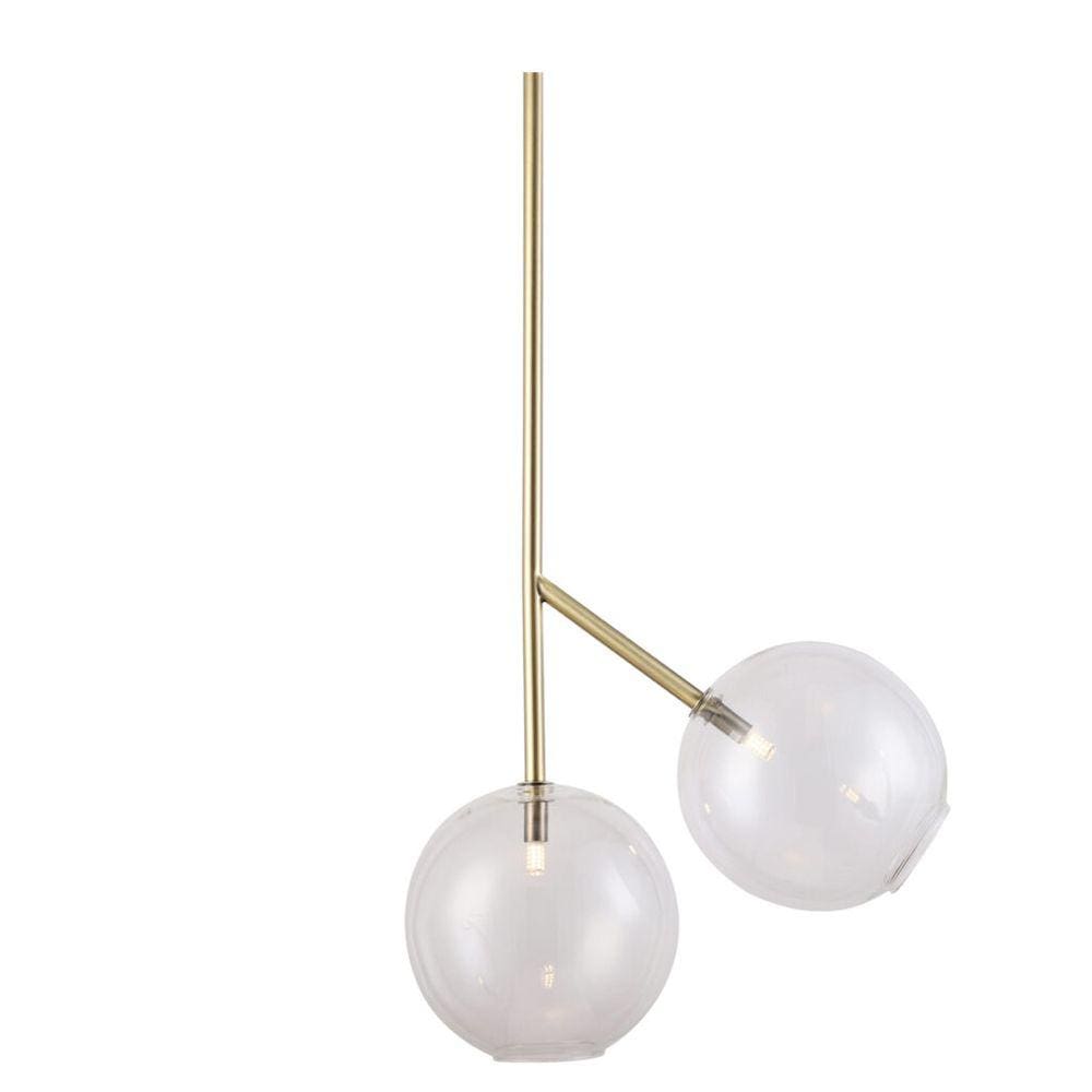 Luminária Bell 2 Bolas 25Cm -Metal Ouro Velho E Vidro Transp