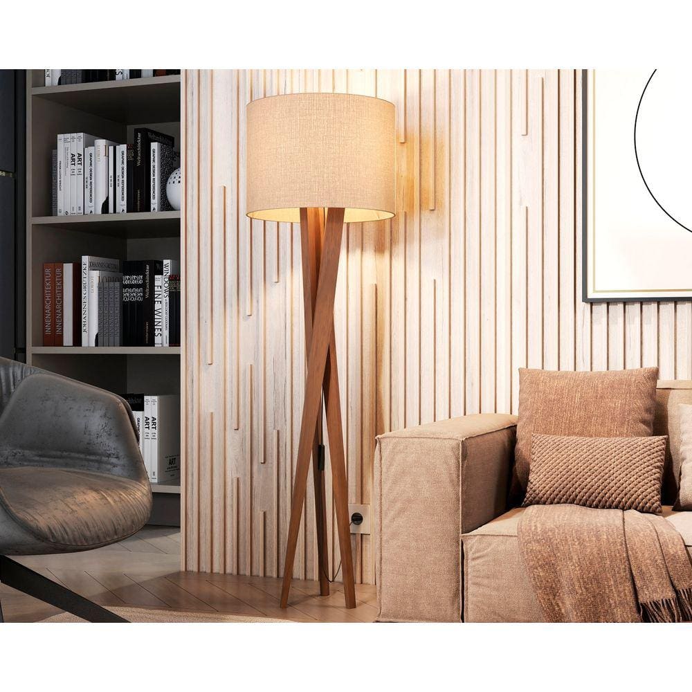 Luminária De Chão Classic Moderna Com Pés De Madeira