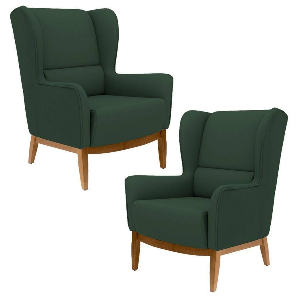 2 Poltronas Base Manu Madeira C-117 Linho Verde Domi