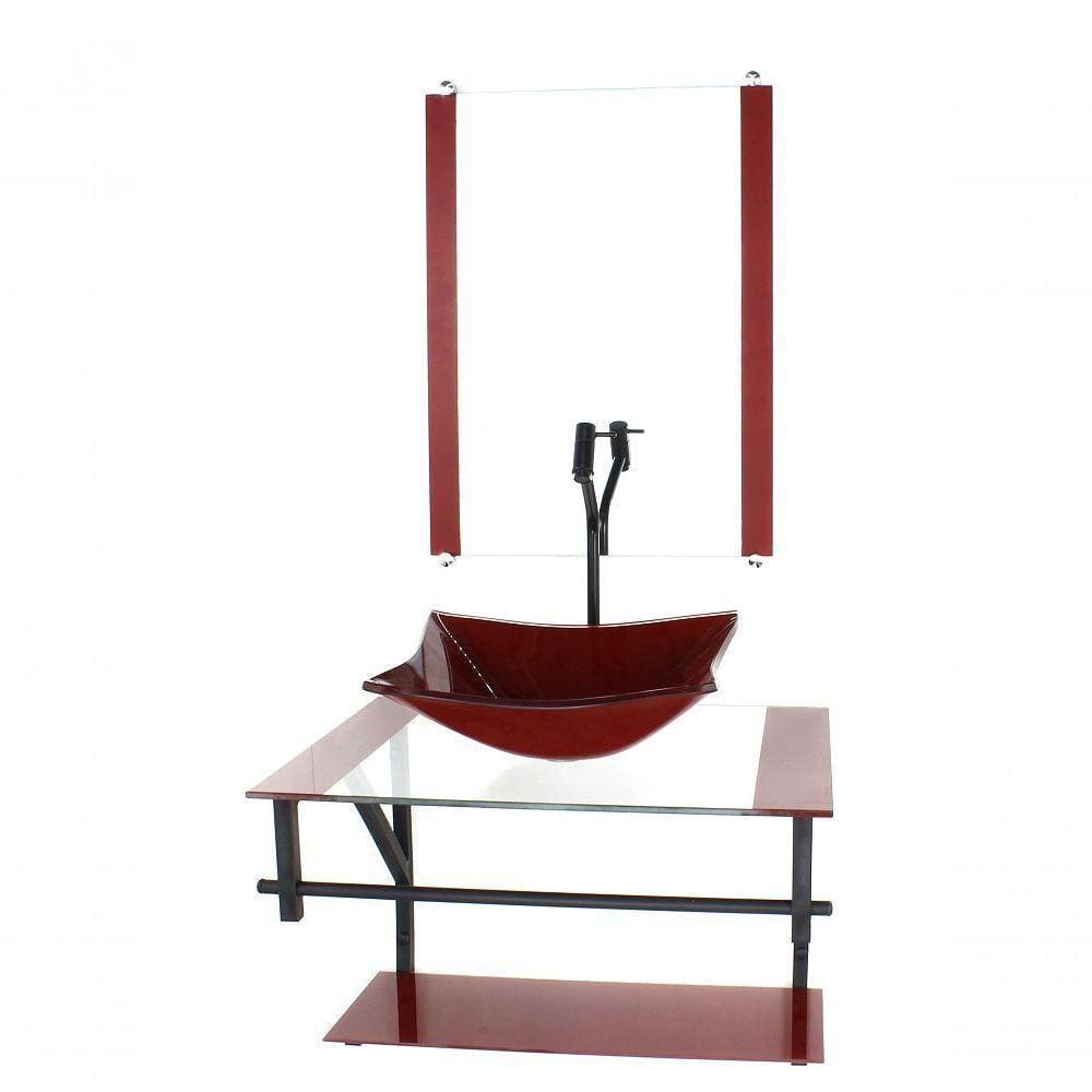 Gabinete De Vidro P/ Banheiro 60cm Cuba Retangular Vermelho