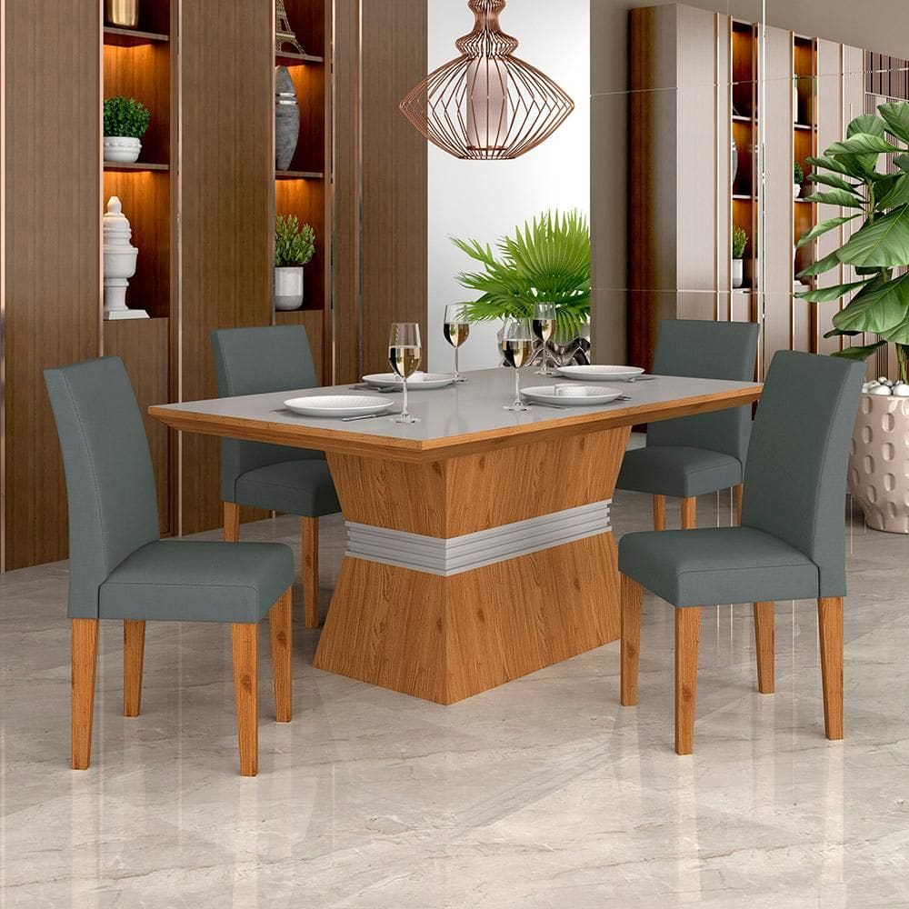 Mesa Com 4 Cadeiras 1,36 Versalhes Cin/off/cinza - Móveis Arapongas