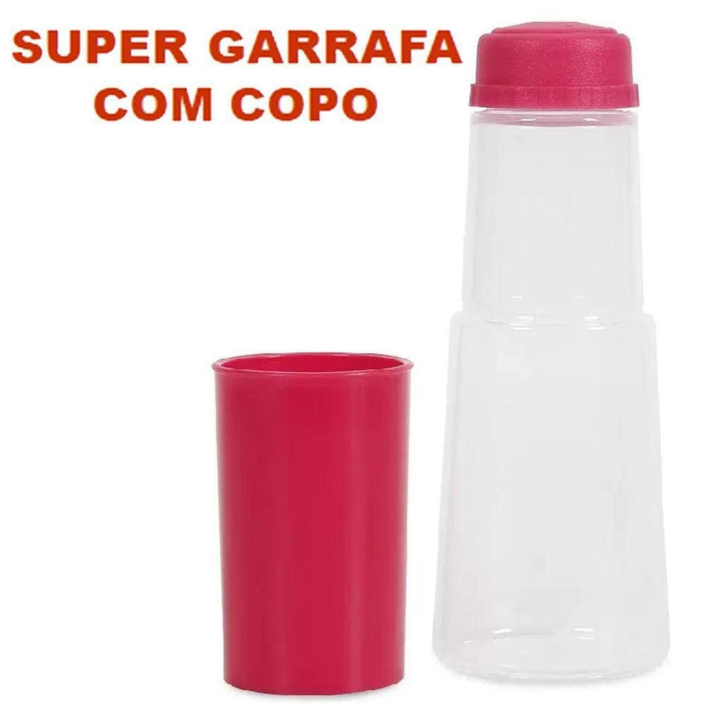 Garrafinha De Água Com Copo Rosa Super Garrafa Dremiwil