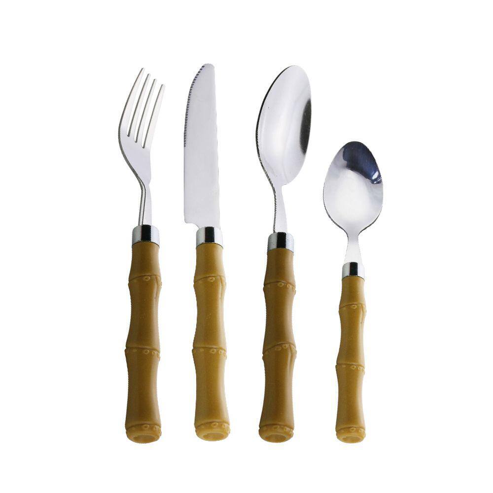 Faqueiro Aço Inox 24 Peças Cabo Plástico de Bambu Basic Lyor
