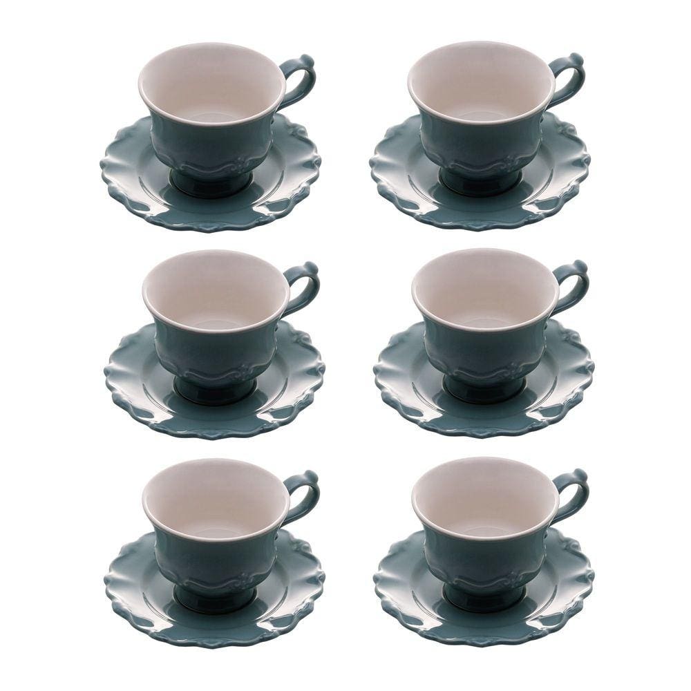 Cj 6 Xícaras P/Chá C/Pires Porcelana Fancy Menta 200ml Wolff