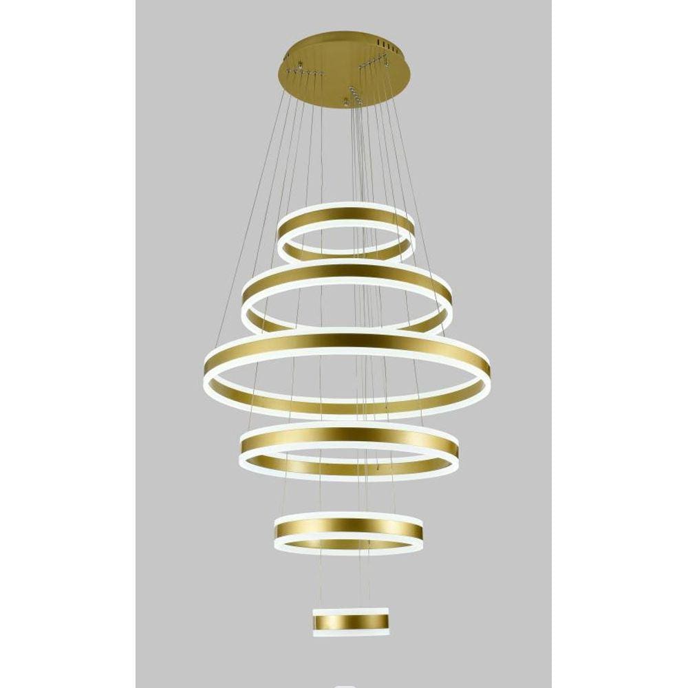 Pendente 6 Argolas Led 3000k em Aluminio Bronze D80 cm