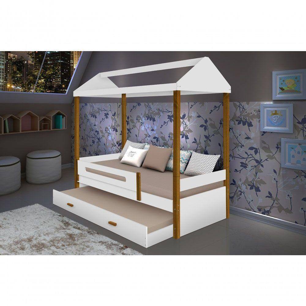 Cama Casa Branco Mel Com Cama Auxiliar Com 2 Colchões