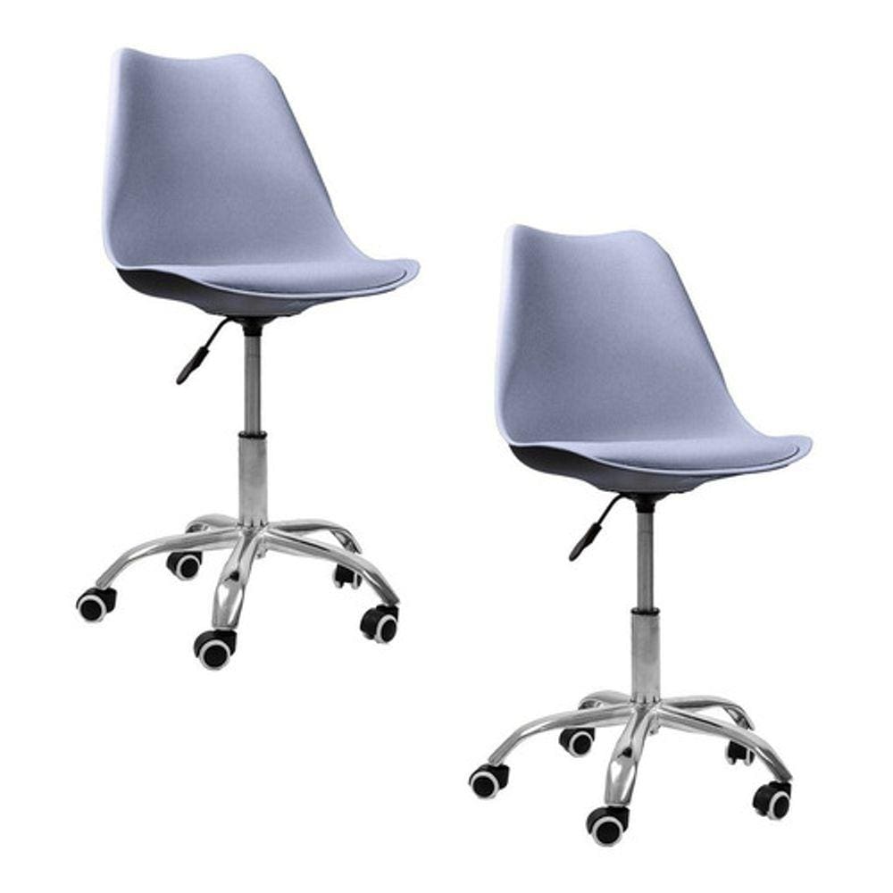 Kit 2 Cadeiras Office Base Cromada Com Rodizio Giratória Saarinen Cinza