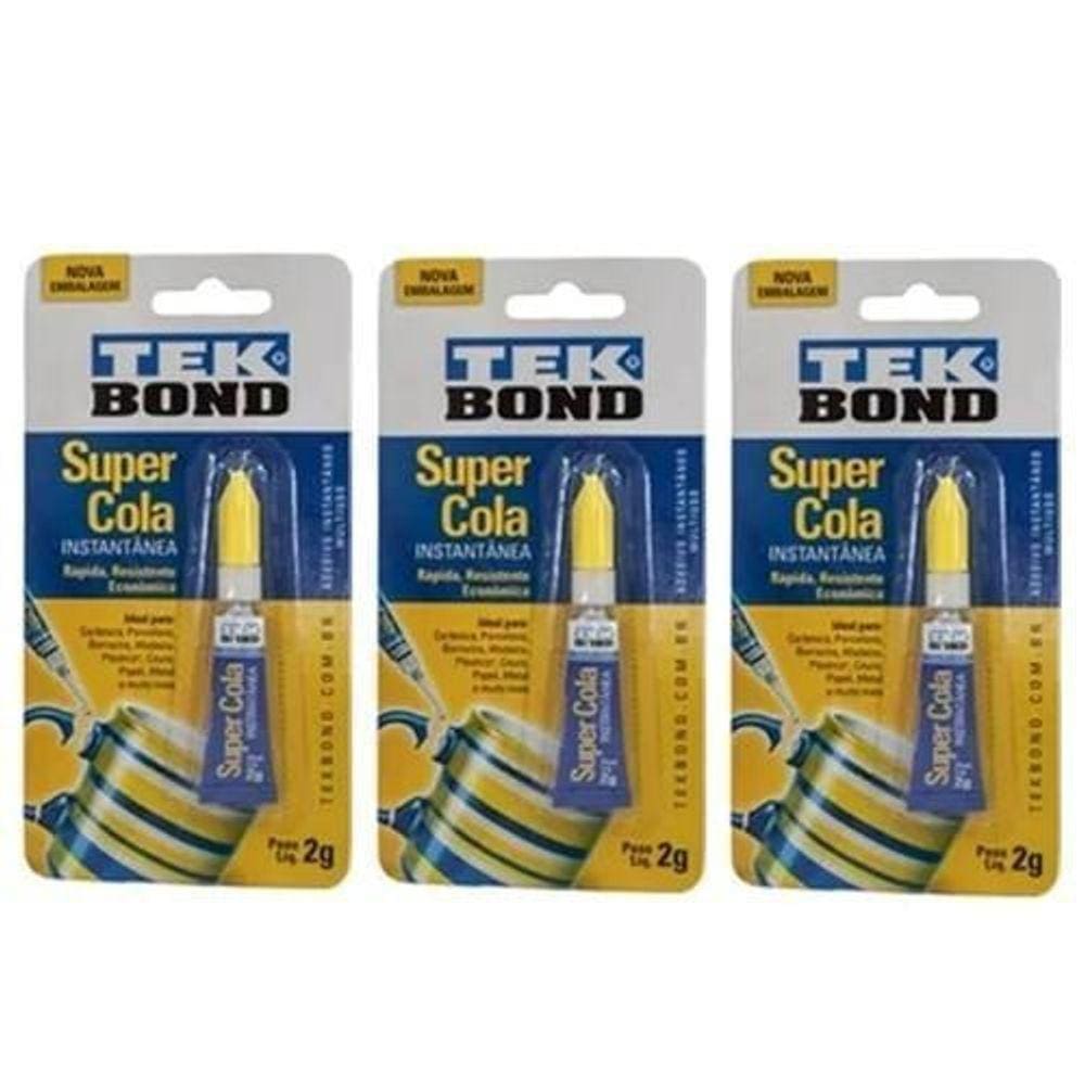 Kit 3 Colas Super Tekbond 2G Na Cartela