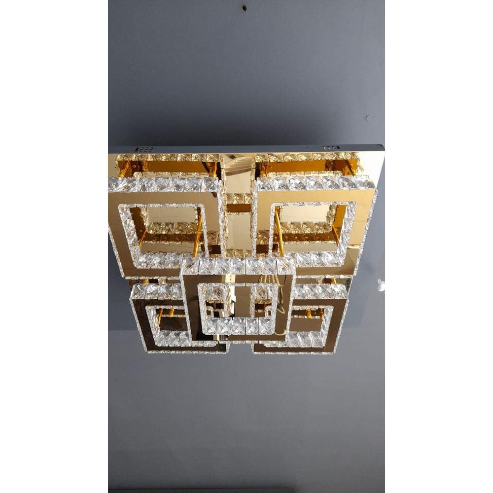 Paflon Quadrado 60x60 cm Dourado Led com Cristal K9