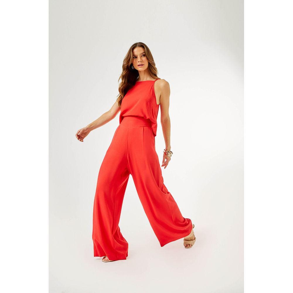 Calça Zinzane Feminino Pantalona Pala Geométrica - Vermelho