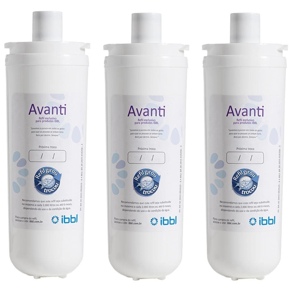 Kit com 3 Refil Filtro IBBL Avanti para Purificador de água Avanti, MIO e Vivax