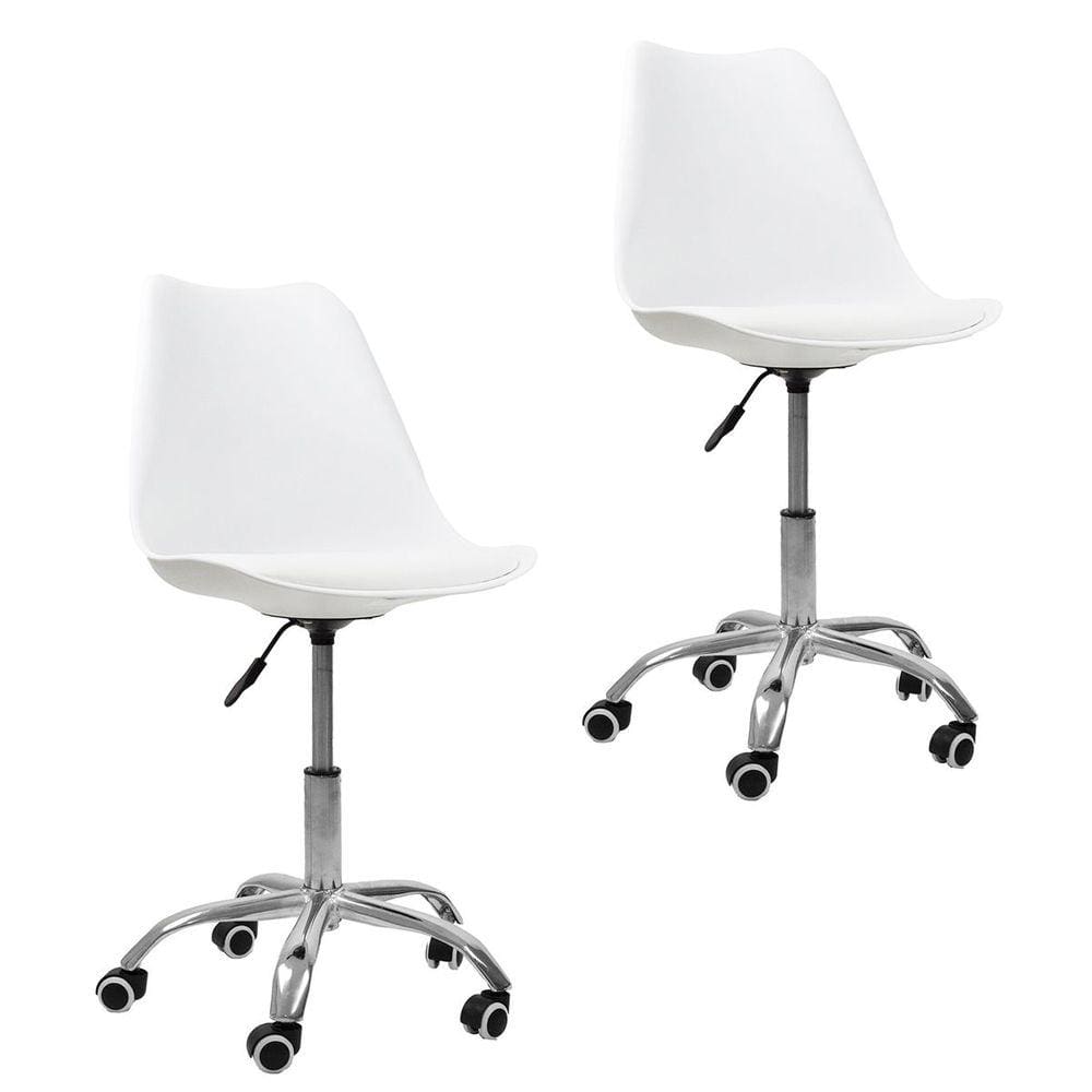 Kit 2 Cadeiras Office Base Cromada Com Rodizio Giratória Saarinen Branco